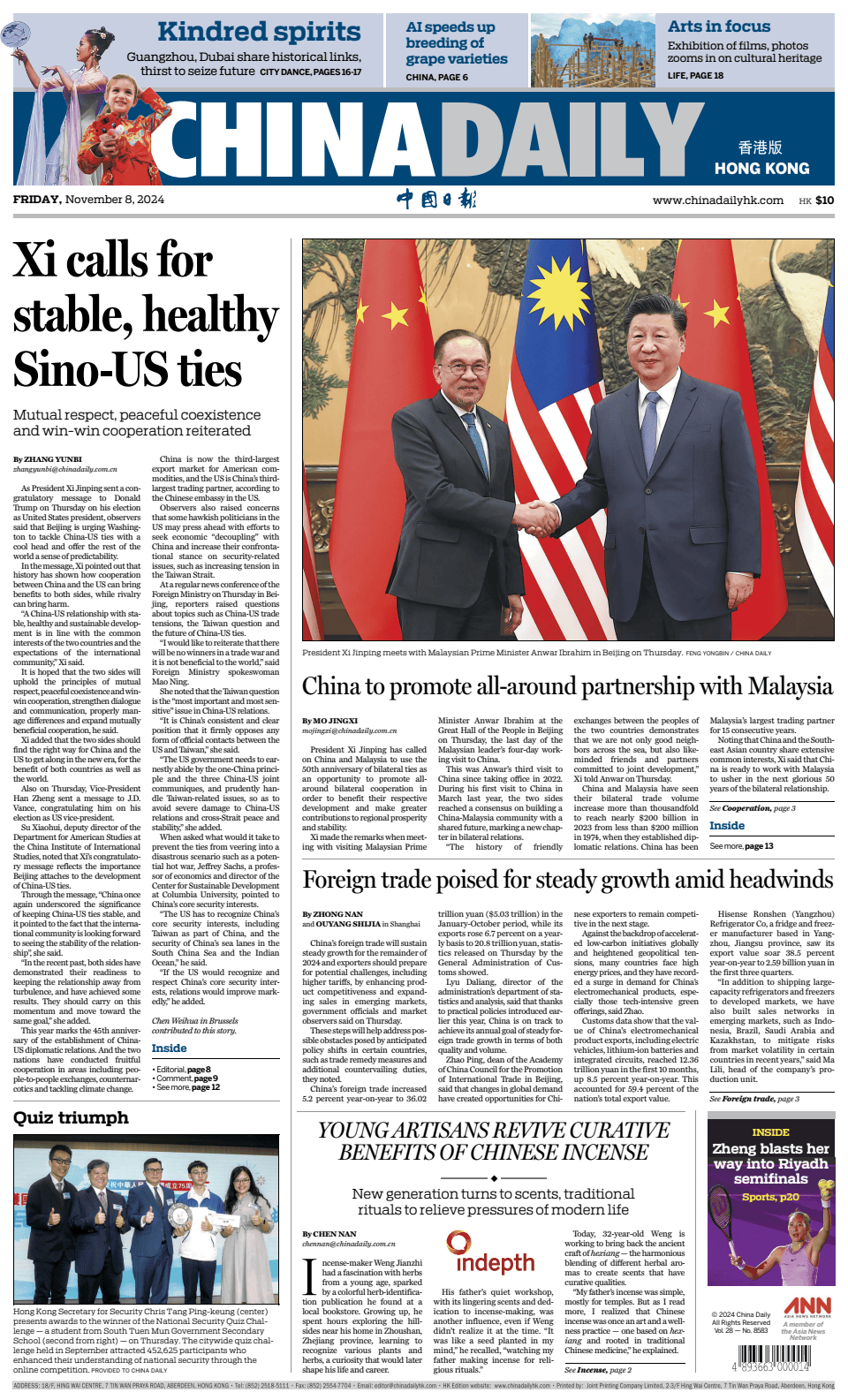 Prima-pagina-China Daily-oggi-edizione-di-oggi-20241108